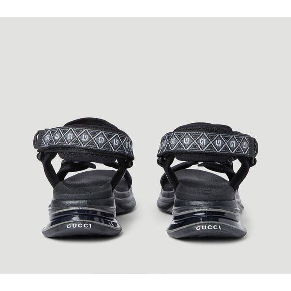 Gucci Run 10/US 10.5 Touch Strap Sandals Square G Jacquard Canvas Black NIB $970 - Picture 2 of 12